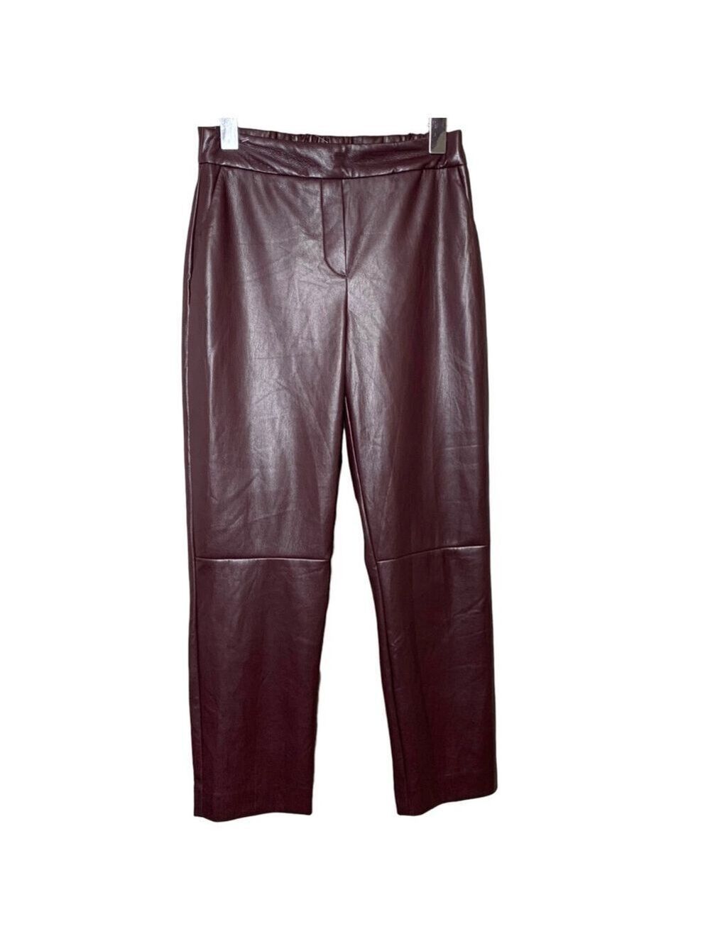 Aritzia Babaton Conan Vegan Leather Pants Brown Burgundy Cropped Trousers Sz 0